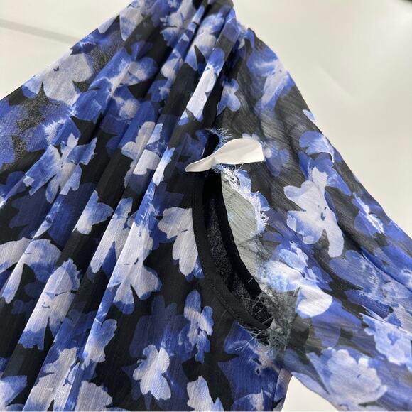 RTR ML Monique Lhuillier Melanie Black White & Blue Floral Maxi Dress Sz 10 - Picture 10 of 13